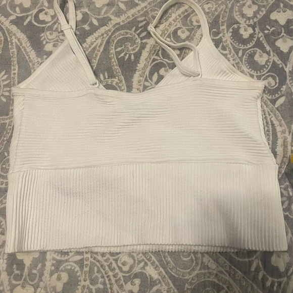 Aura Ribbed. V-neck Wrap Crop Top, Size S/M White - Picture 2 of 5